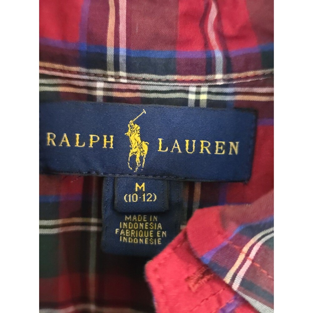 Ralph Lauren Boys Plaid Check Button Down Shirt Red Green Cotton Size M 10-12 - Picture 10 of 11